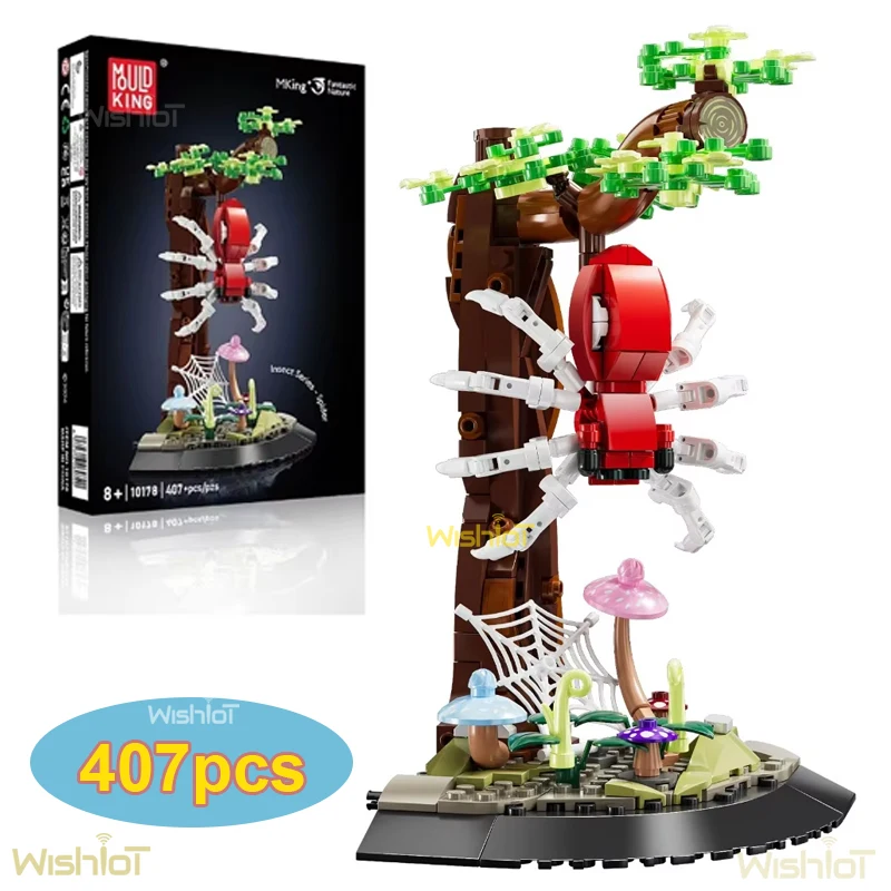 

MOLD KING 10178 Паук, 407 шт., строительные блоки, замечательная модель серии природы, реалистичная развивающая игрушка-паук, декор для стола, подарок