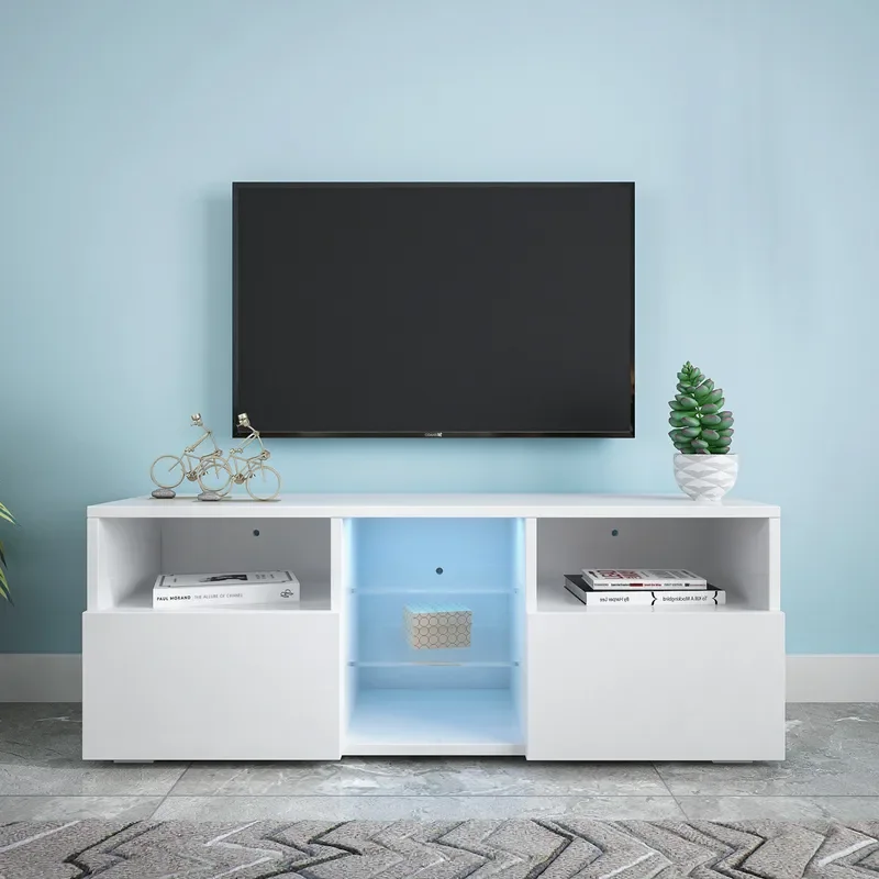 Modern Minimalist LED TV Cabinet Nordic Style Living Room Furniture Cream Color Storage Unit for Small Apartments with