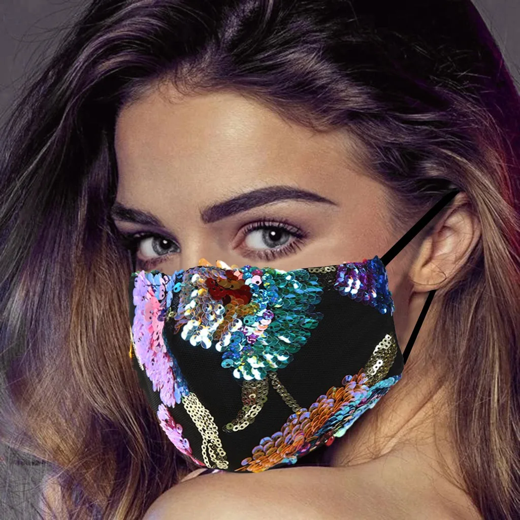 Sequin Leopard Adult Mask Fashion Accessory Floral Printed Face Cover Party Nightclub Women Protection Breathable Mouth Guard T1