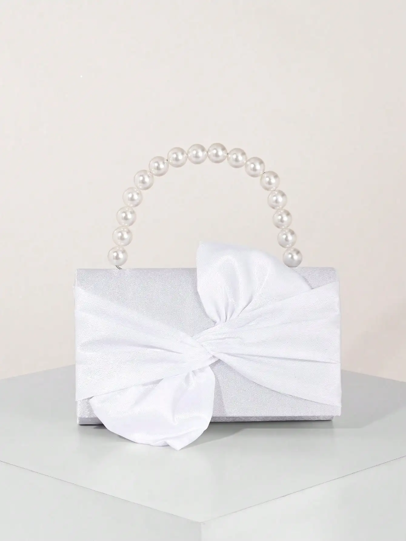 حقيبة سهرة نسائية أنيقة بفيونكة من اللؤلؤ الصناعي - محمولة باليد، مثالية لحفلات الزفاف/الحفلة الراقصة/الحفلات/المناسبات الرسمية #3