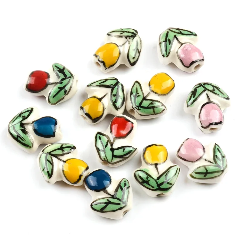 Ceramiczne koraliki w kształcie kwiat tulipana 14x1 6mm luźne ręcznie malowana porcelana koraliki do wyrobu biżuterii na naszyjniki bransoletki — zdjęcie 3
