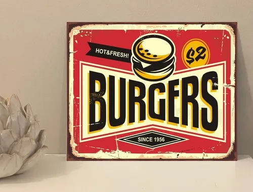 1x Burgers Rustic Retro Metal Plaque Sign Gift House Novelty (mt31) --Tin Sign