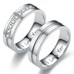 Fashion Stainless Steel Couple Engagement Rings for Women Men Crystal I LOVE YOU Ring 2022 Wedding Jewelry Accessories Gifts