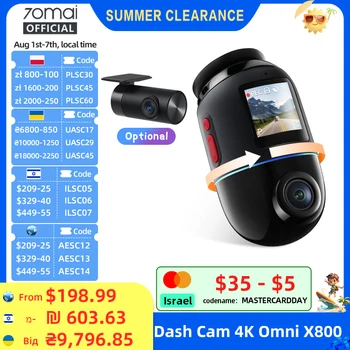 Kamera samochodowa 70mai 4K Omni X800 IMX678 360 °   Supernaprawa Full View 70mai X800 Wbudowany GPS ADAS 24H Monitor parkowania AI Motion