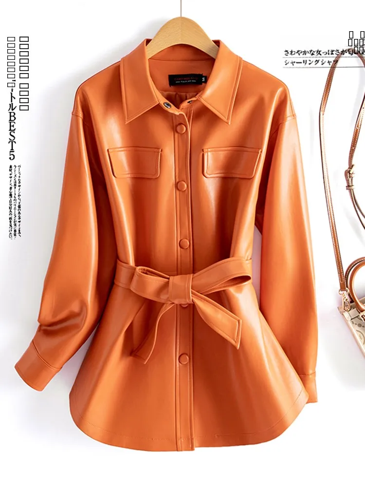 Faionable Slim Fit ort Women's Leather Jaet Large Size eepskin Coat Sli Korean Sle Haining Genuine Leather