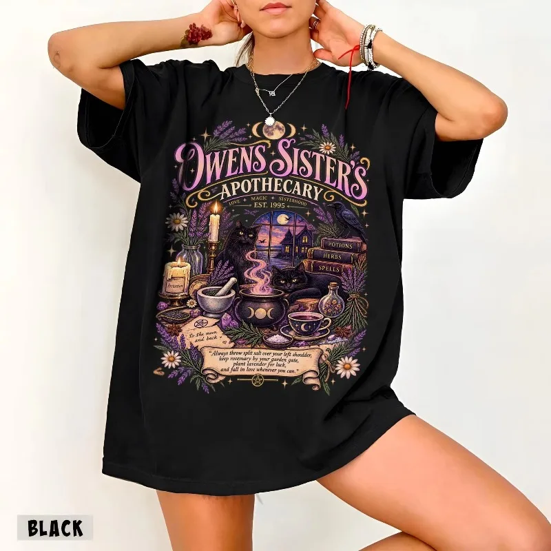 Owens Sisters Pharmacist T-shirt Witch Halloween Horror Season T-shirt, Suitable for Both Men and Women in All Seasons