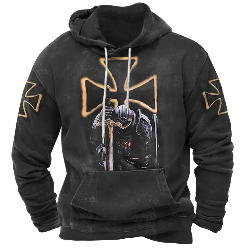 3D Crusader Knights Print Men's Hoodies Autumn and Winter New in Sweatshirts Fashion Trend Vintage Clothes Oversized Hoodie Tops