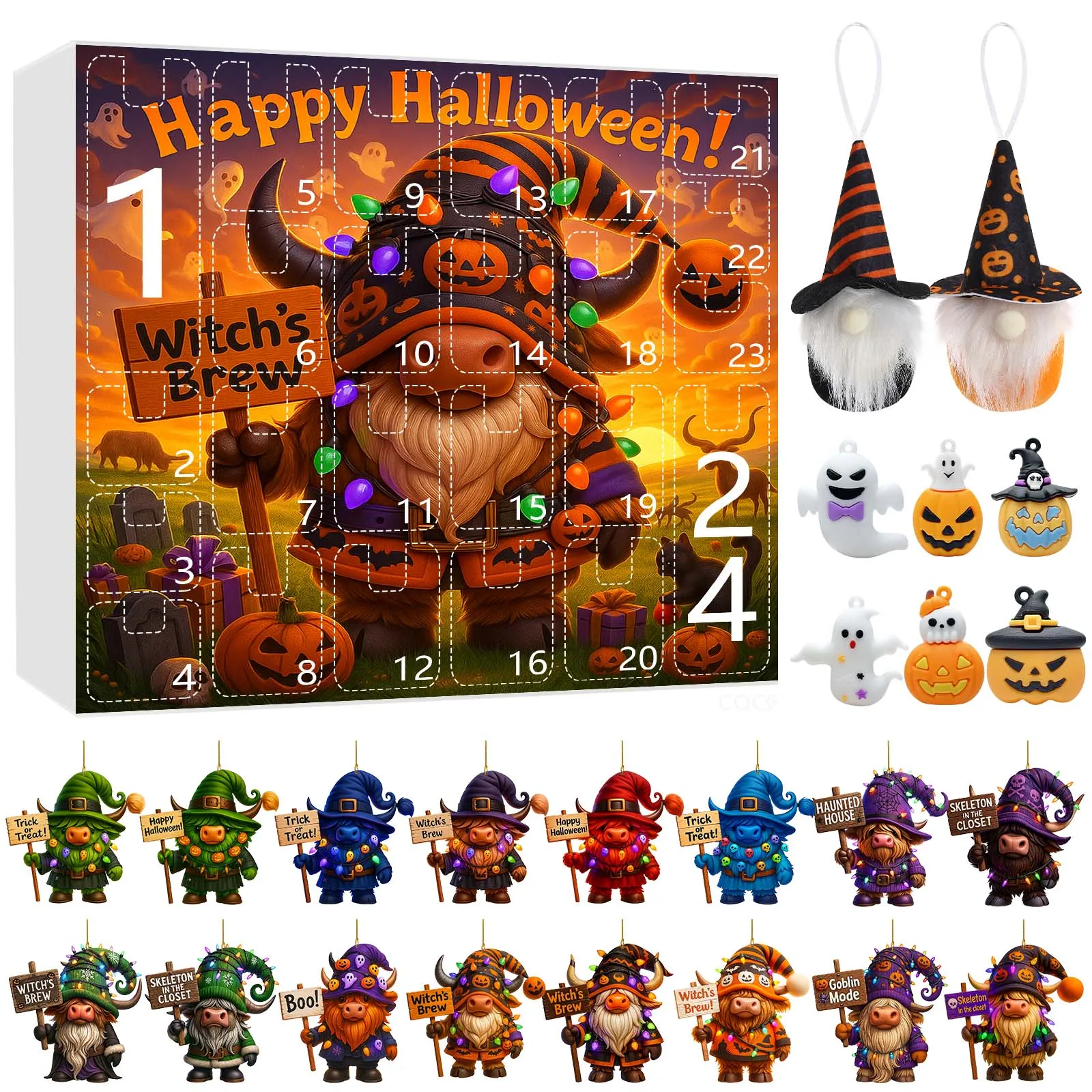 Minuterie de mixage pour Halloween, calendrier d'arrivée naine, compte à rebours d'Halloween de 24 jours, jouet 2D, cadeau de minuterie de lettres néon terrifiantes et mignonnes