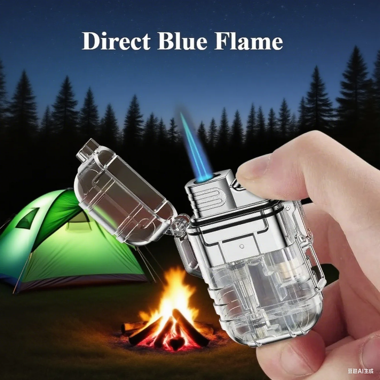 

Transparent Shell Windproof Jet Blue Flame Butane Gas Torch Lighter Outdoor Waterproof Hanging Rope Portable Cigar Lighters Gift