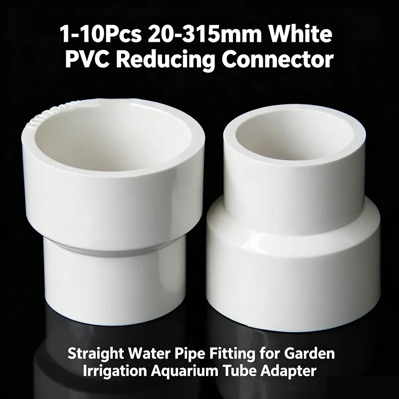 1‑10Pcs 20‑315mm White PVC Straight Reducing Connector Water Pipe Fitting for Garden Irrigation Aquarium Tube Adapter