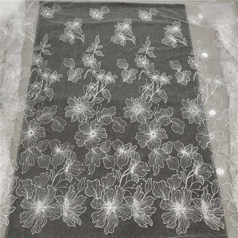 

High Quality White Flower Embroidery Lace Fabric, Handmade DIY Wedding Dress, Wedding Dress, Headscarf, Dress, Door Curtain