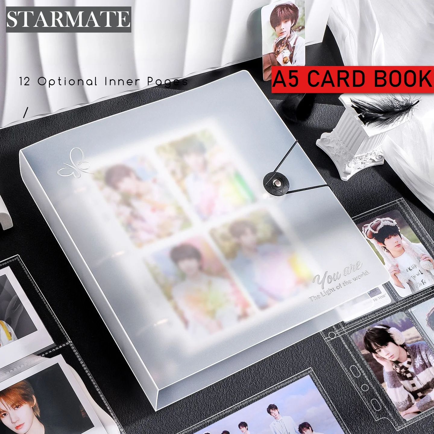 STARMATE 7-Hole Large A5 Frosted 1/2/34-Pocket Card Binder Pages Acid Free Clear PP Inserts, for 3