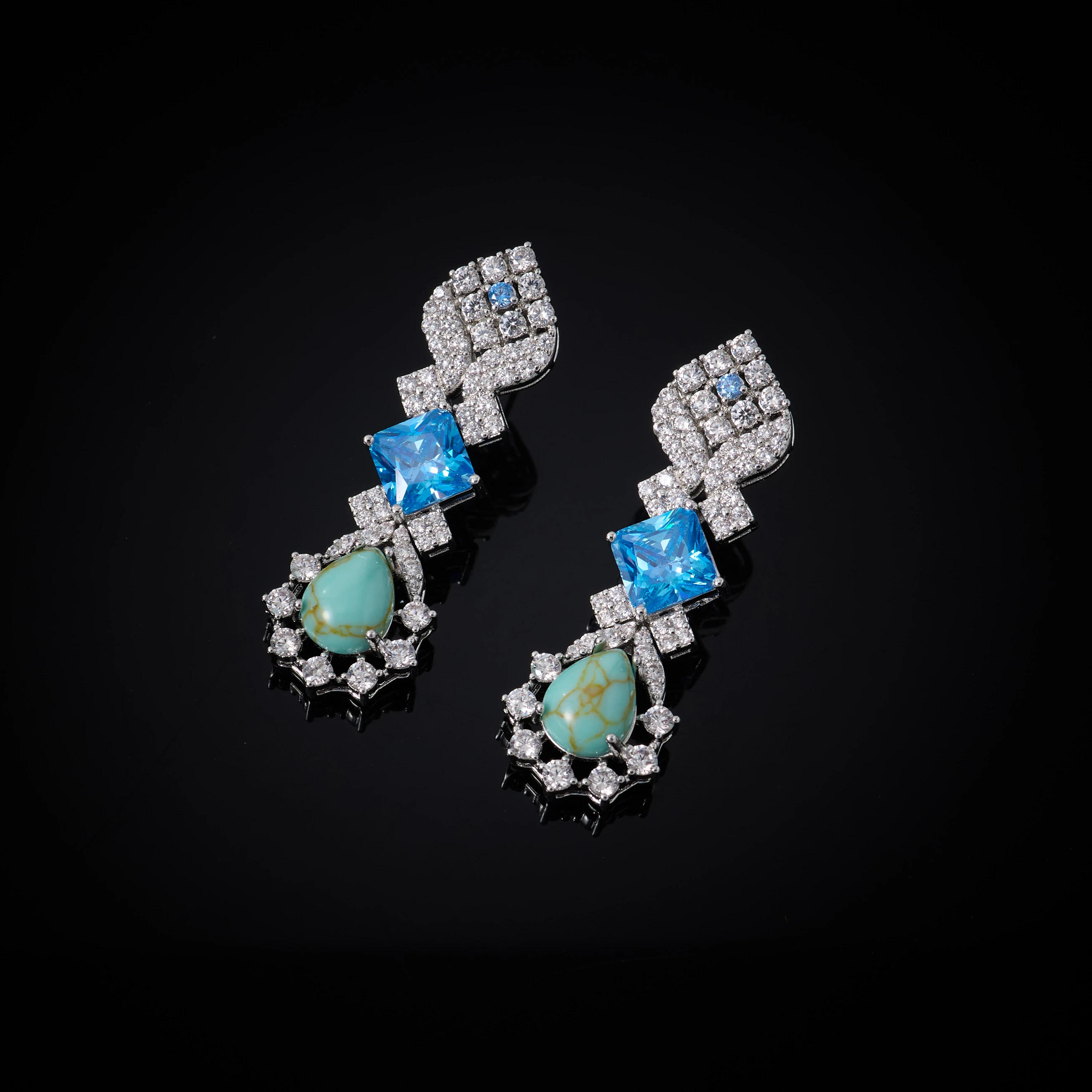 00019 Trendy Jewelery Set for Women Turquoi Necklace Set Cubic Zirconia Necklace /Earrings /Ring Bridal Party Accessory