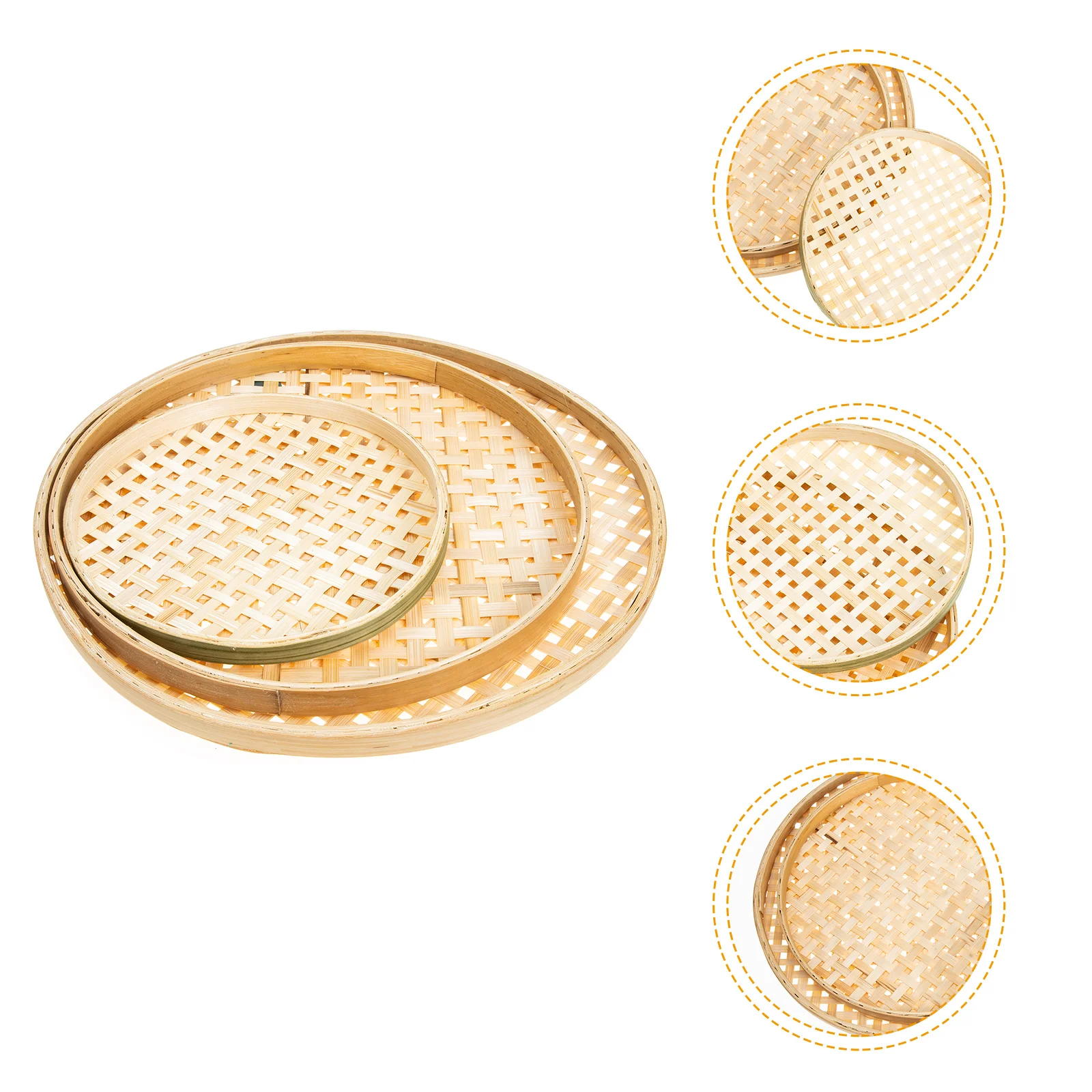 

3 Pcs Bamboo Sieve Mesh Strainer Household Tray Woven Baskets Kitchen Bread Hand-woven Container Supply