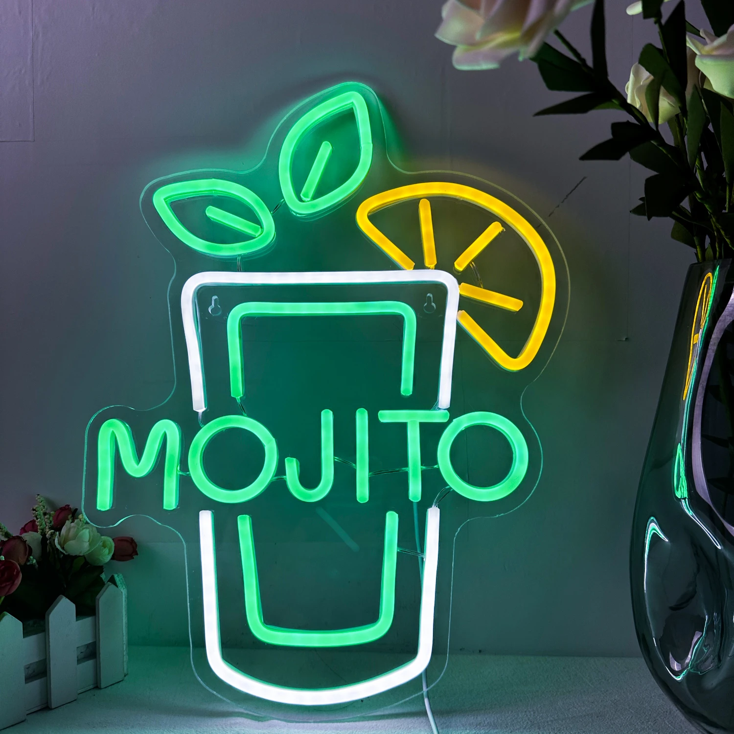 

Mojito Wine Glass Neon Sign Home Shop Bar LED Light Aesthetic Bedroom Party Art Anniversary Birthday Atmosphere Wall Decorati