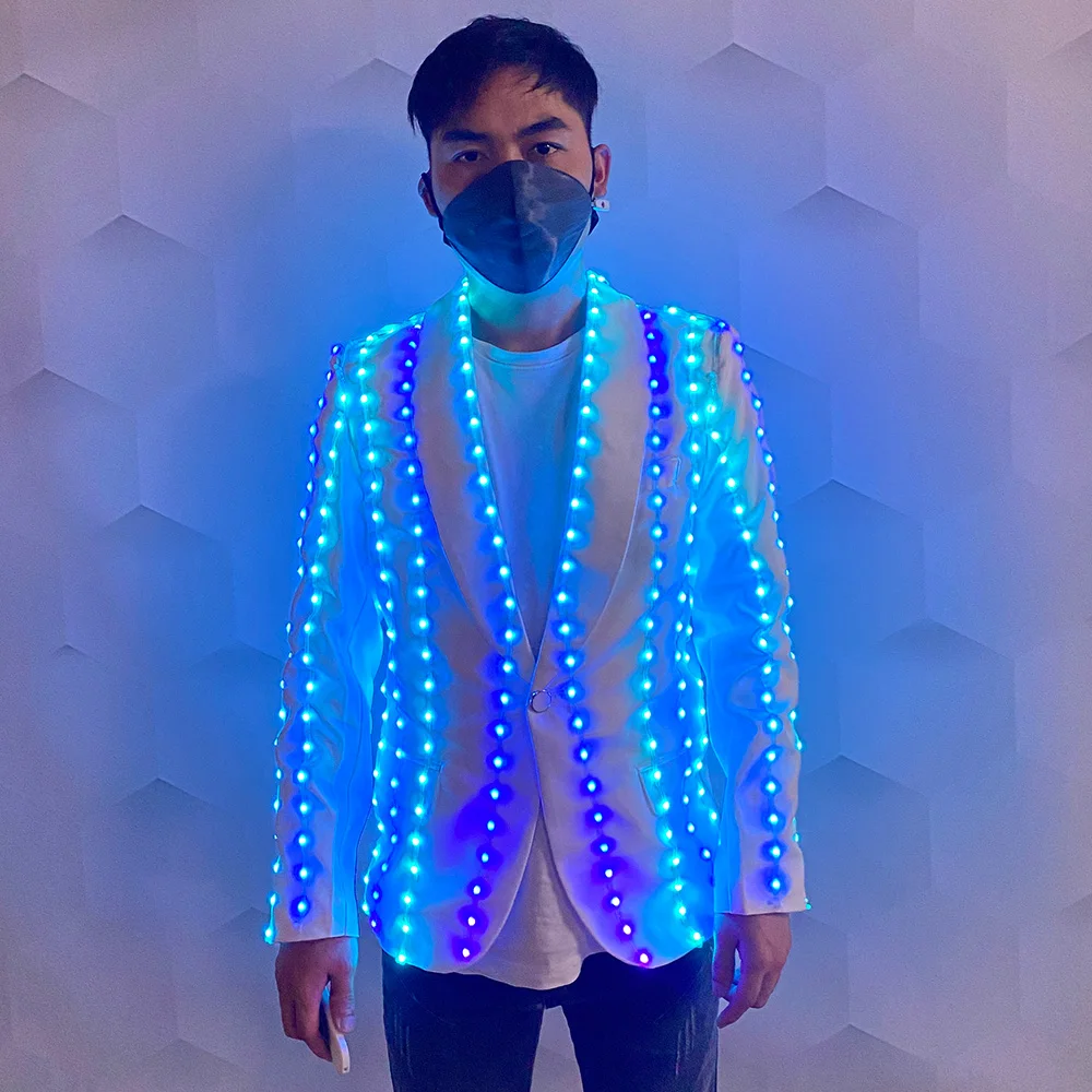 LED glow-in-the-dark set host fashion suit DJ singer Dancer Light up coat Nightclub party led atmosphere prop costume