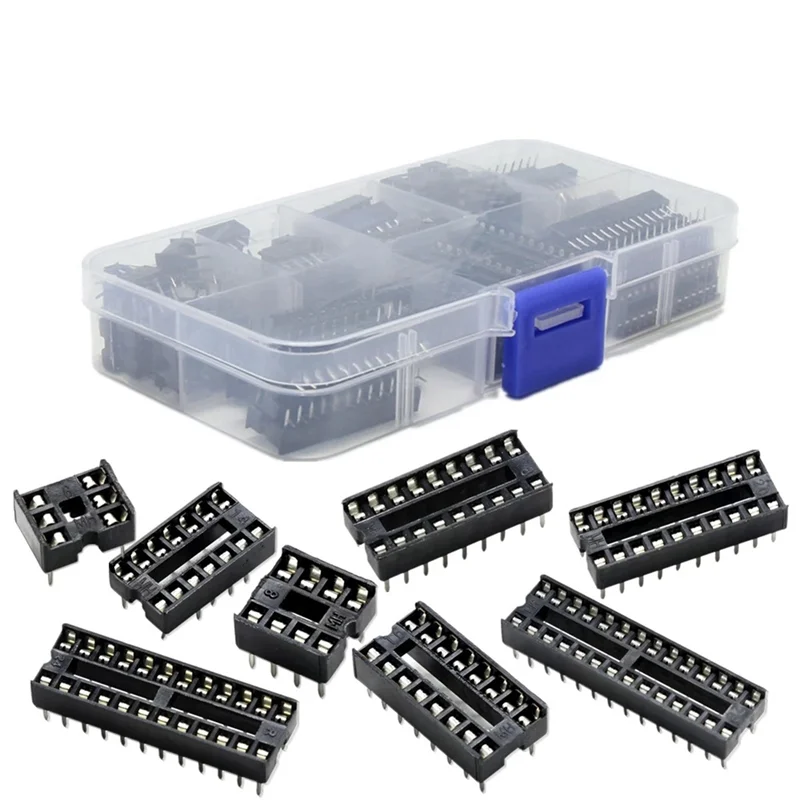 【RECOMENDAR】66PCS IC Chip Holder In Line IC Base IC Socket Chip IC Socket Chip Base Sample Box Flat Foot