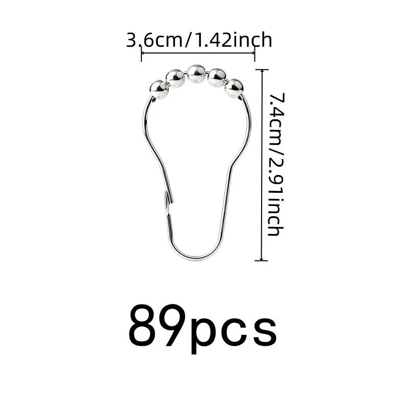 89 pcs Rolling Ball Gourd Hooks, Smooth Glide Anti-Fall Design, Bathroom Shower Curtain & Bedroom Drapery