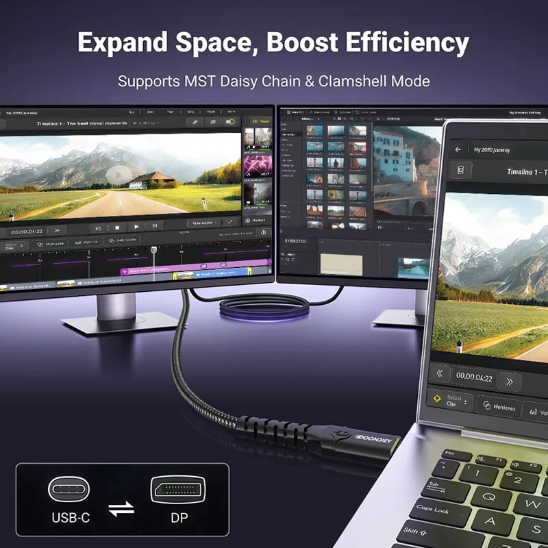 Kabel DOONJIEY 16K DP do Type C, dwukierunkowy USB C do DisplayPort 2.1, kompatybilny z Thunderbolt 4/3 54Gbps, do MacBooka, Huawei, Air, Projektora — zdjęcie produktu 4
