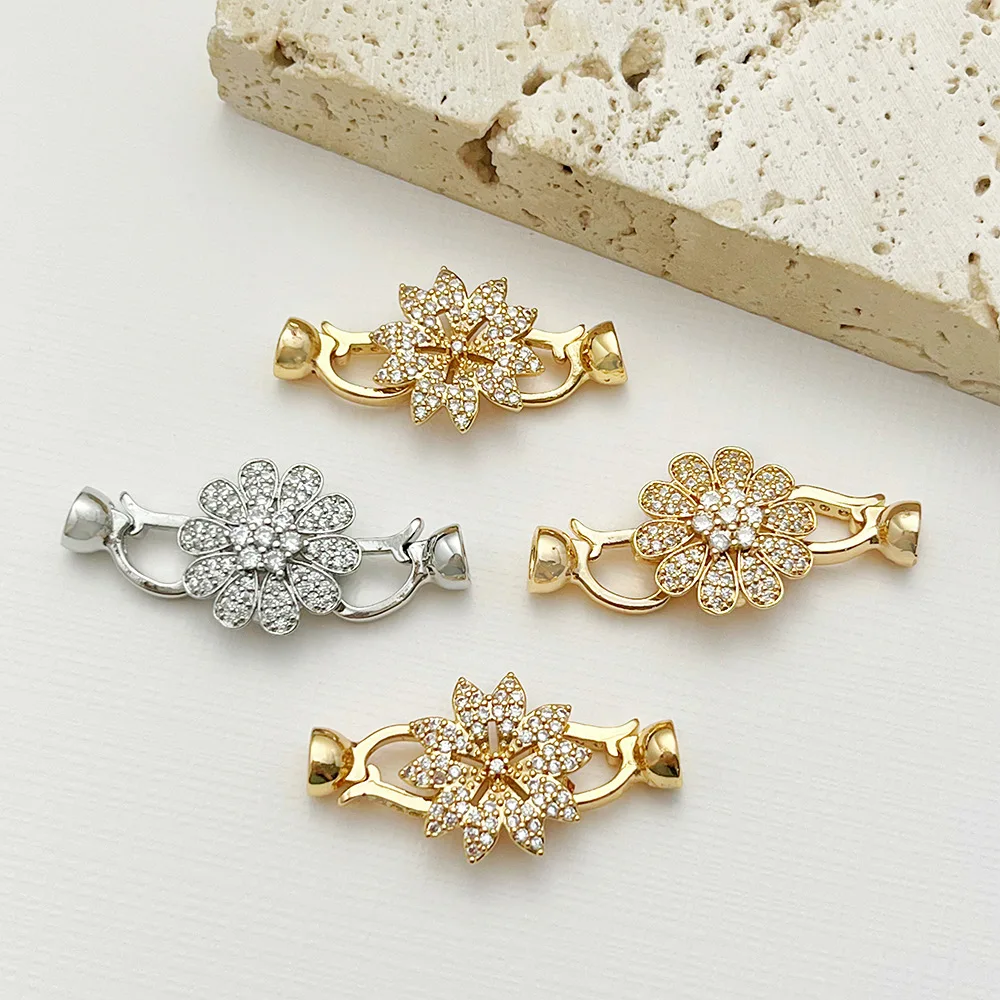

1 Piece Copper Inlaid Zirconium DIY Jewelry Pearl Chain Buckle Sun Flower Daisy Necklace Finishing Connection Buckle Accessories