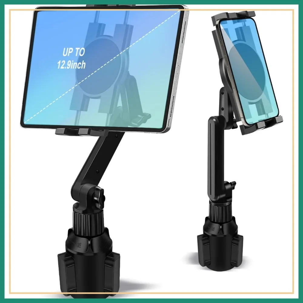 

360° Adjustable Car Cup Holder Tablet Mount, 15" Long Arm Stand for iPad Pro/Air/Mini, Galaxy Tab, iPhone, 4.7-12.9" Devices