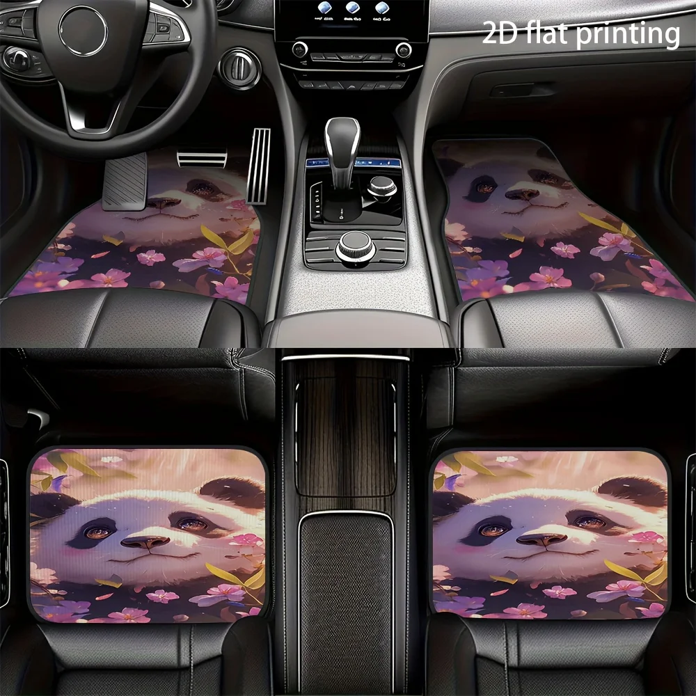 4pcs Car Floor Mats With Cherry Blossom Panda Design, Universal Fit For Front And Rear Seats, Durable Material, All-Season Inter