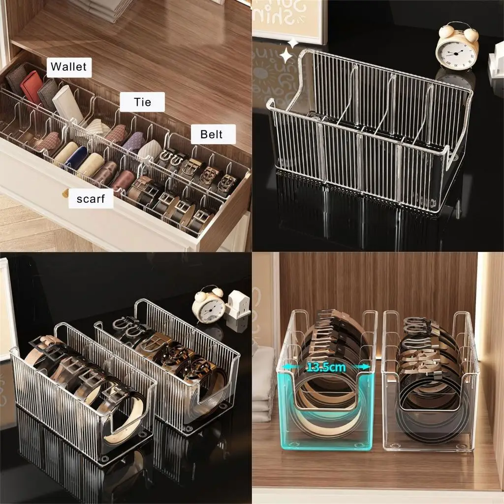 

R66A Clear PET Storage Organiser Multi Layer Compartments for Belts Ties Accessories Home