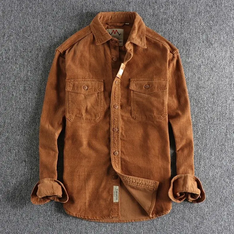 

Vintage Waed Corduroy Long Sve irt Men's Simple ort Sle V-Ne Seven Sve Autumn Faion Basic Design