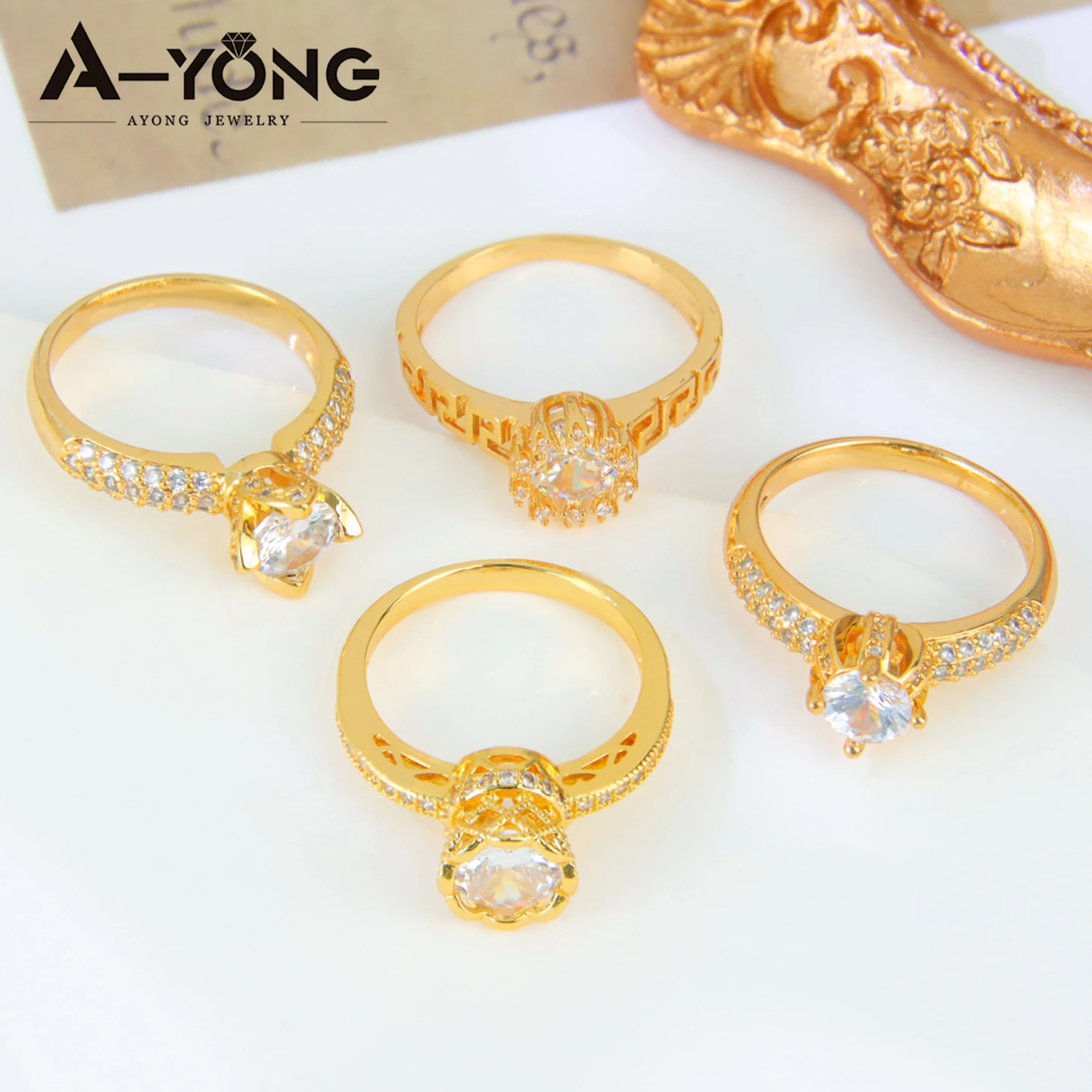 Dubai Mode Zirkonia-Ringe 21k Vergoldet Italienischer Vintage-Verlobungsring Arabischer Damen Brautschmuck – Detail 4