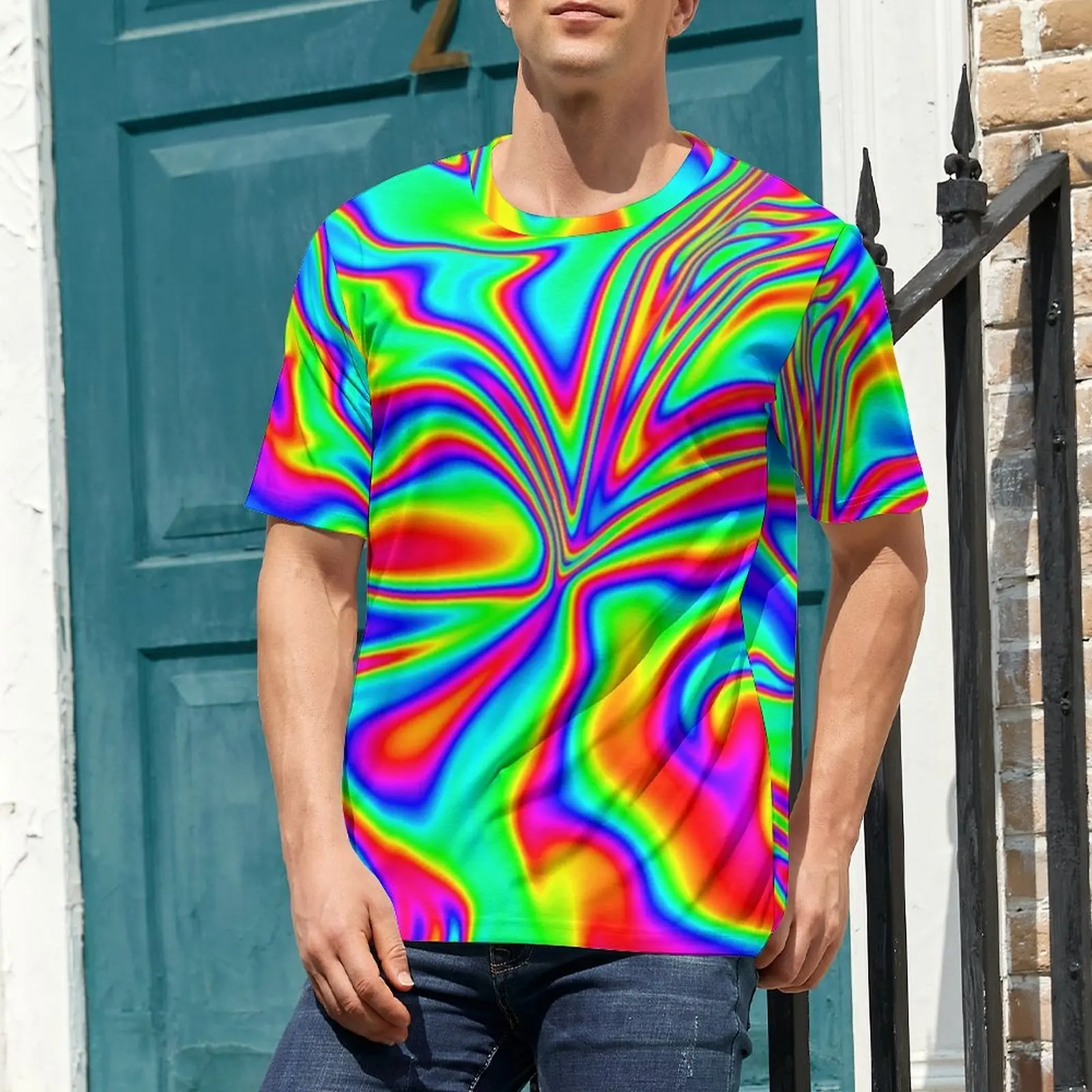 Psychedelic Rainbow T Shirt Marbleized Abstract Liquid Hip Hop T Shirts Men Funny Tee Shirt Short Sleeve Design Tops Plus Size
