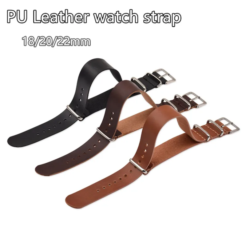 18mm 20mm 22mm Black Brown  PU Leather Watch Strap  Bracelet Replacement Wrist Accessories Men Women Watchband