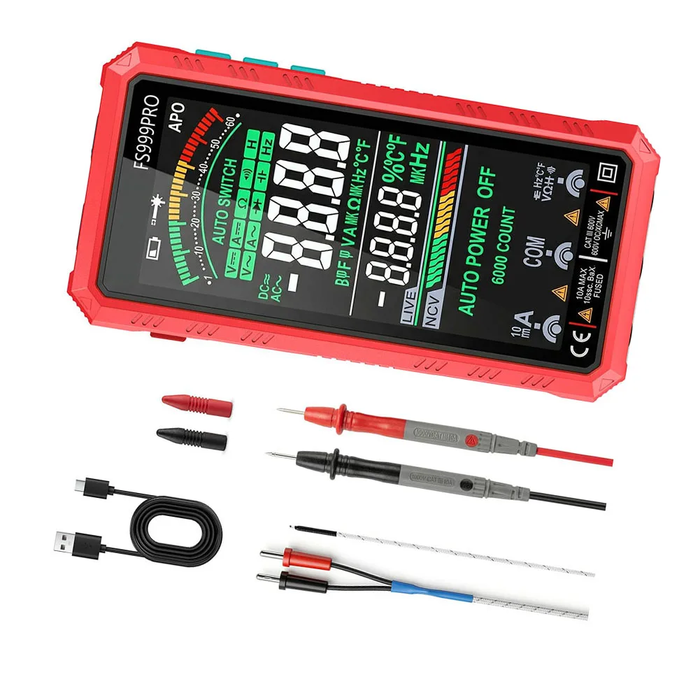 For Tight Space Testing RED Smart Digital Multimeter High Resolution Multimeter Multimeter for flash Result Freezing