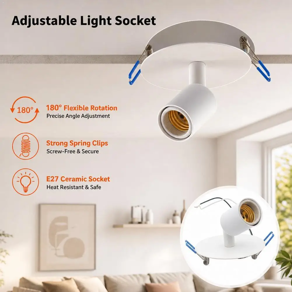 E27 Light Socket High Temperature Resistant With Metal Cap Spring Bracket 180 Degrees Turn To Dining Room Living Room