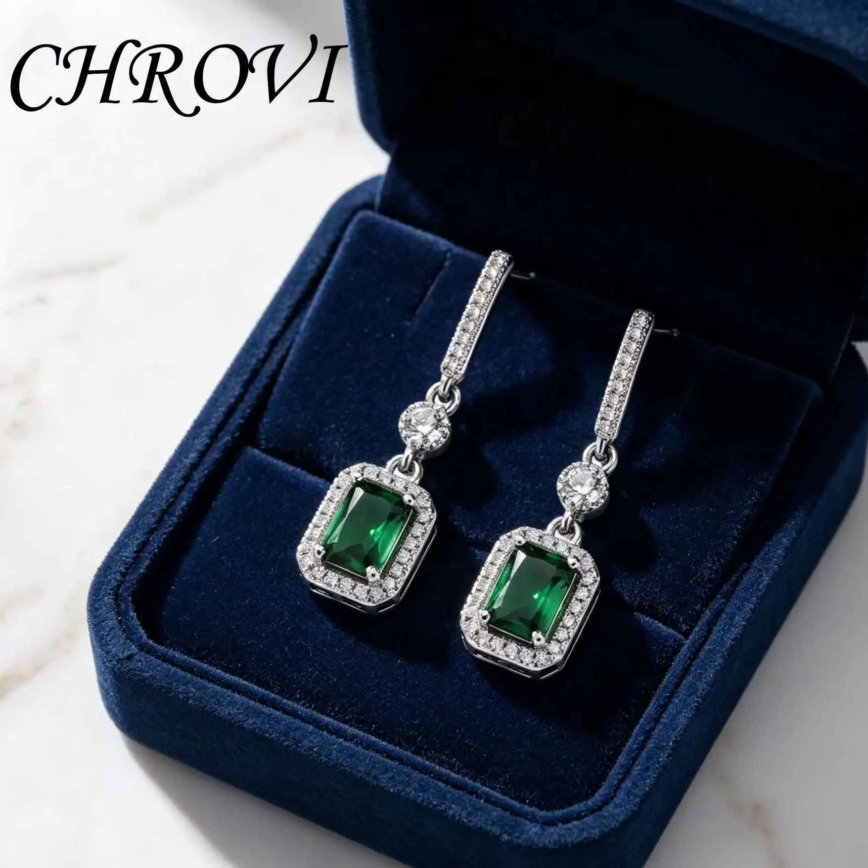 Women's 925 Sterling Silver Minimalist Emerald Drop Earrings Versatile Small-Scale Luxury Jewelry