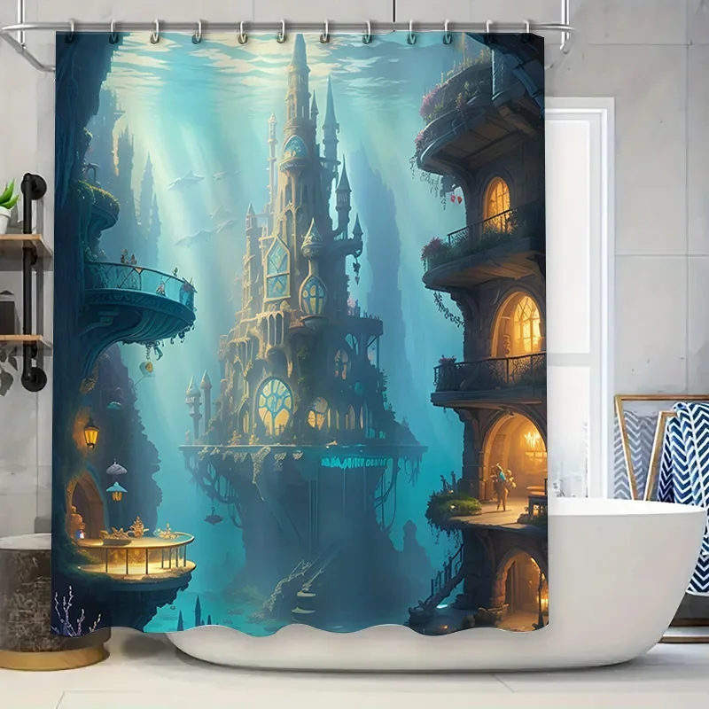 

Волшебная занавеска для душа с принтом подводного замка для декора ванной комнаты, яркая фэнтезийная сцена