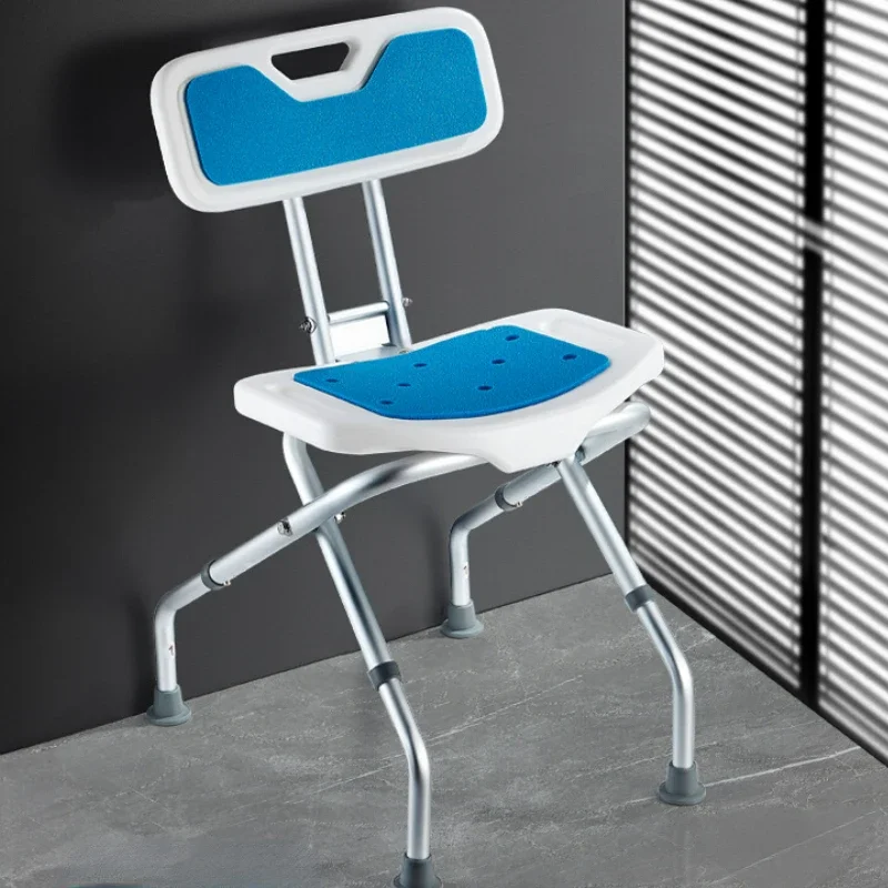 Aluminum Folding Bathroom Stools: Lightweight Elderly Shower Chair, Adjustable Height, Non-Skid Mats, Anti-Rust Alloy.