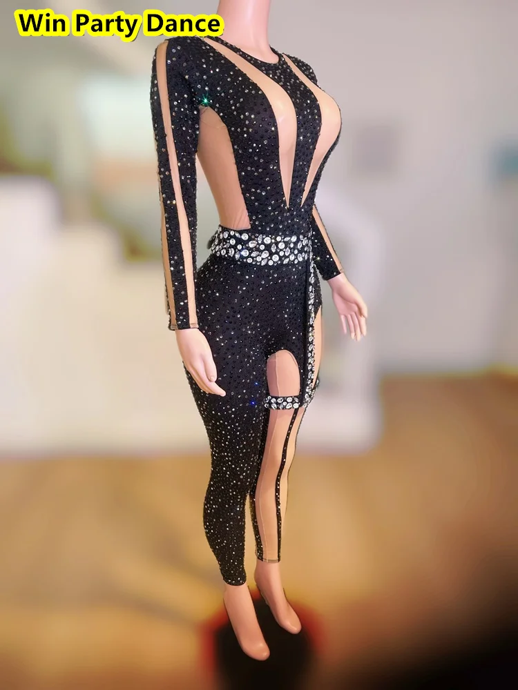 Scintillante pieno di diamanti nero prospettiva sexy vita che stretta tuta asimmetrica festa discoteca bar costume da spettacolo