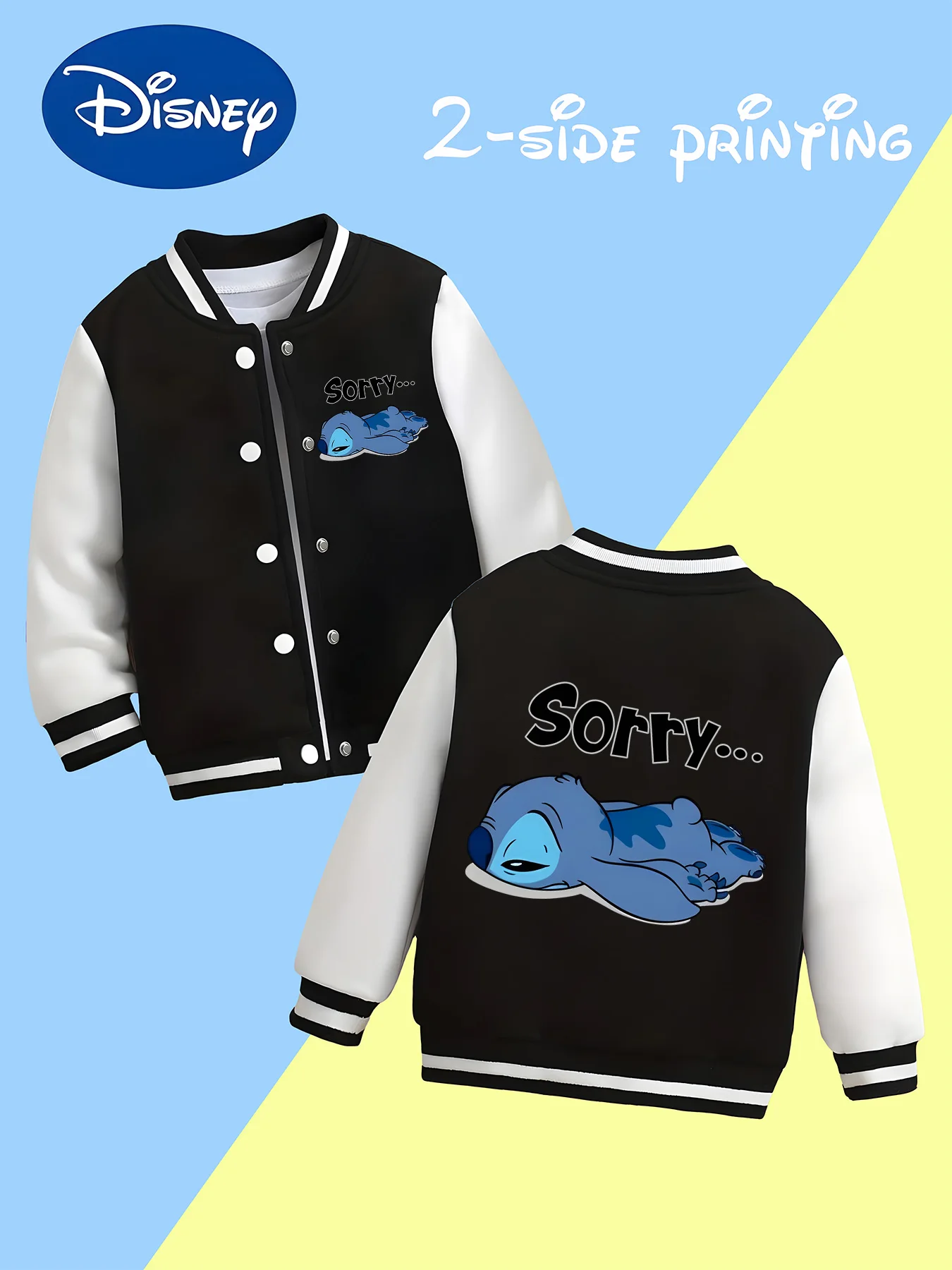 

MINISO Disney Stitch "Sorry" Sleeping Toddler Baseball Boys Jacket - Double-sided print, soft, cute pattern, comfortable to wear