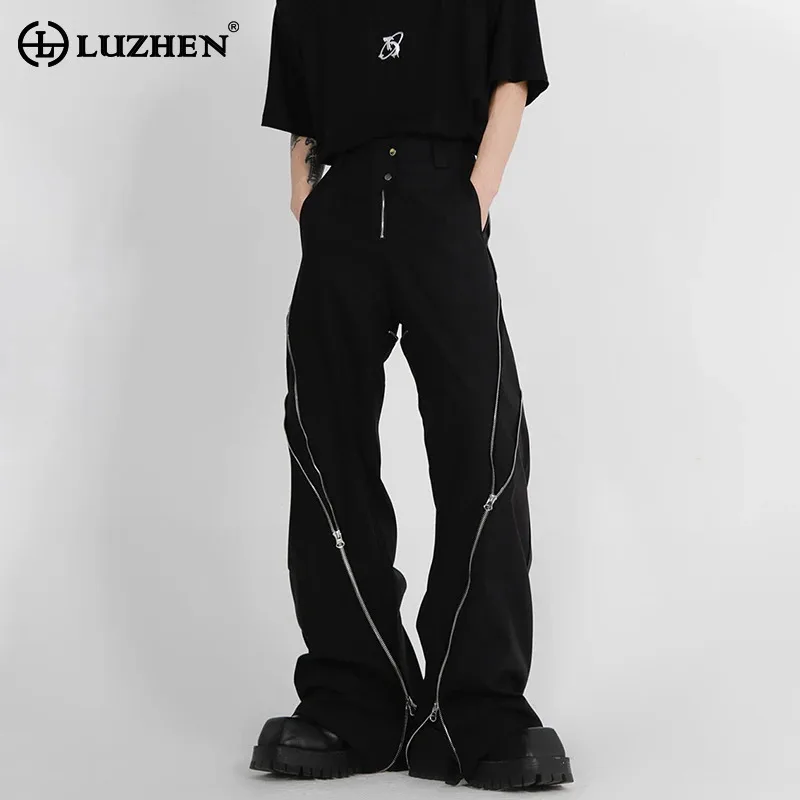 

LUZHEN Zipper Straight Original 2025 Splicing Design Spring New Casual Pants Men Stylish Streetwear High Quality Trousers JY2494