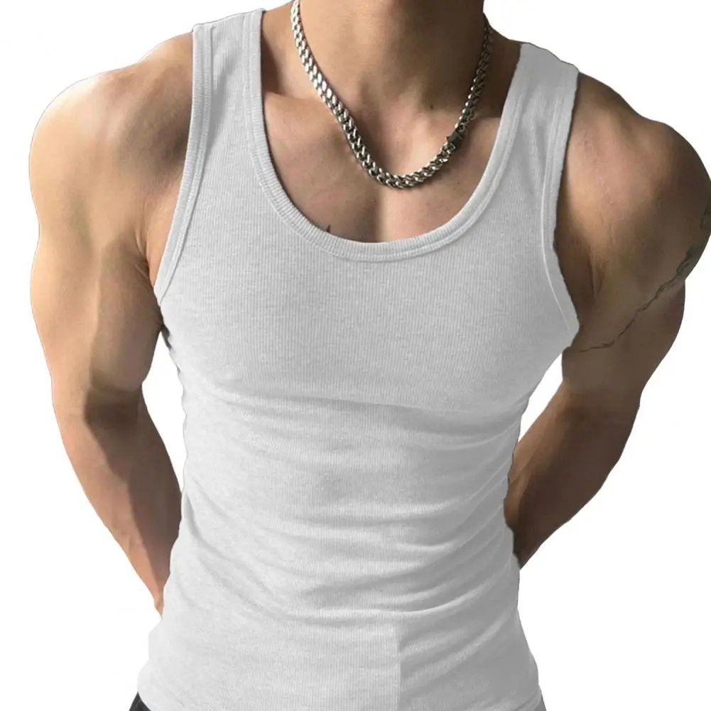 Plus Size Summer Men Vest Sports Slim Elastic Solid Color Sleeveless Tank Top Sweat Absorption Fitness Gym Streetwear Tee