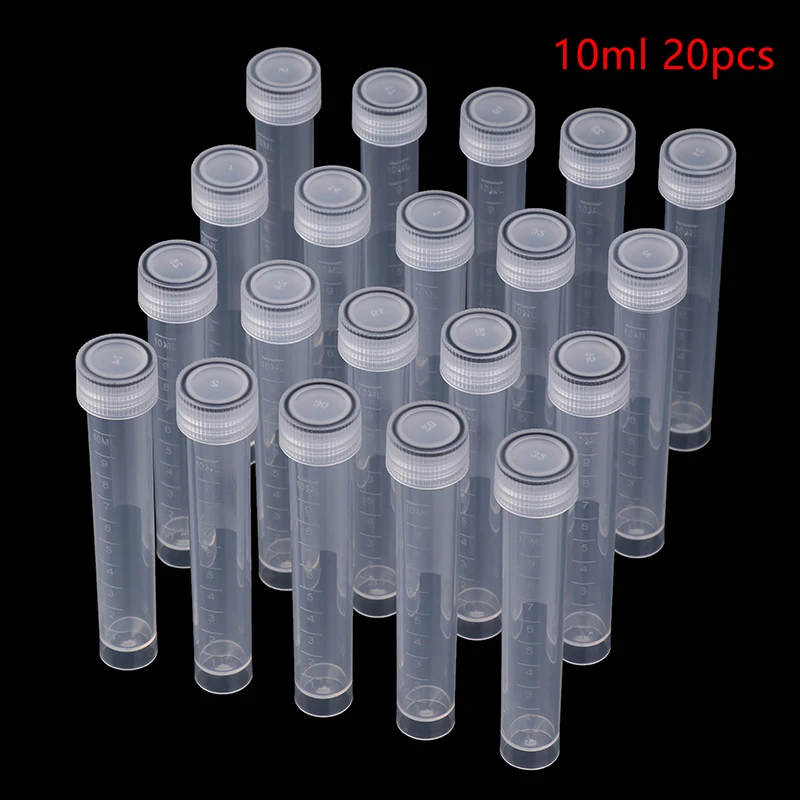 20Pcs 10ml Plastic Test Tubes Vials Sample Container Powder Craft Screw Cap Bottles