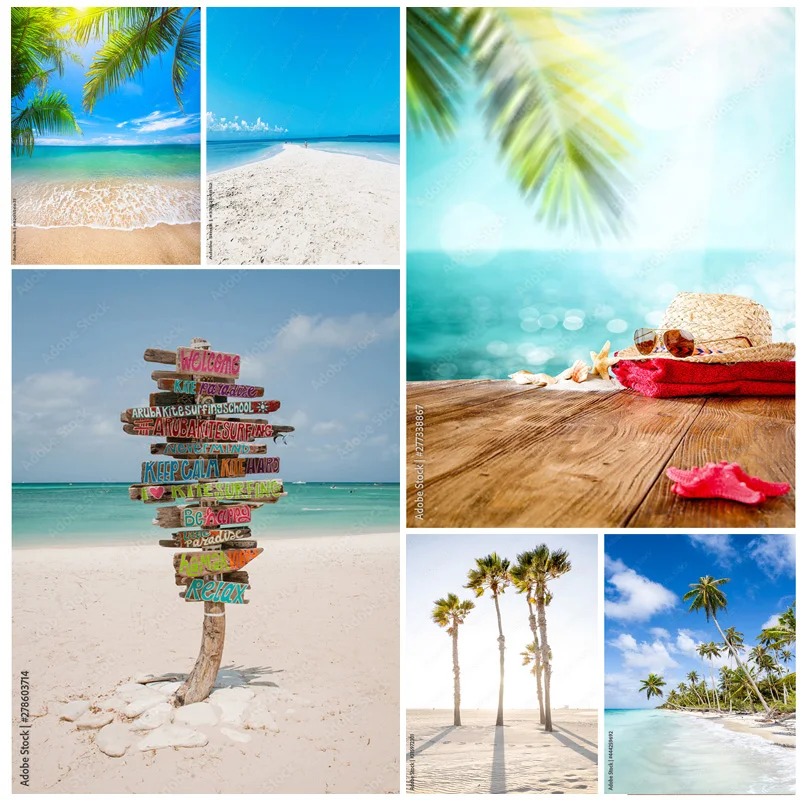 

SHENGYONGBAO Tropical Sea Beach Palms Tree Photography Background Scenic Photo Backdrops Photocall Photo Studio HHB 04