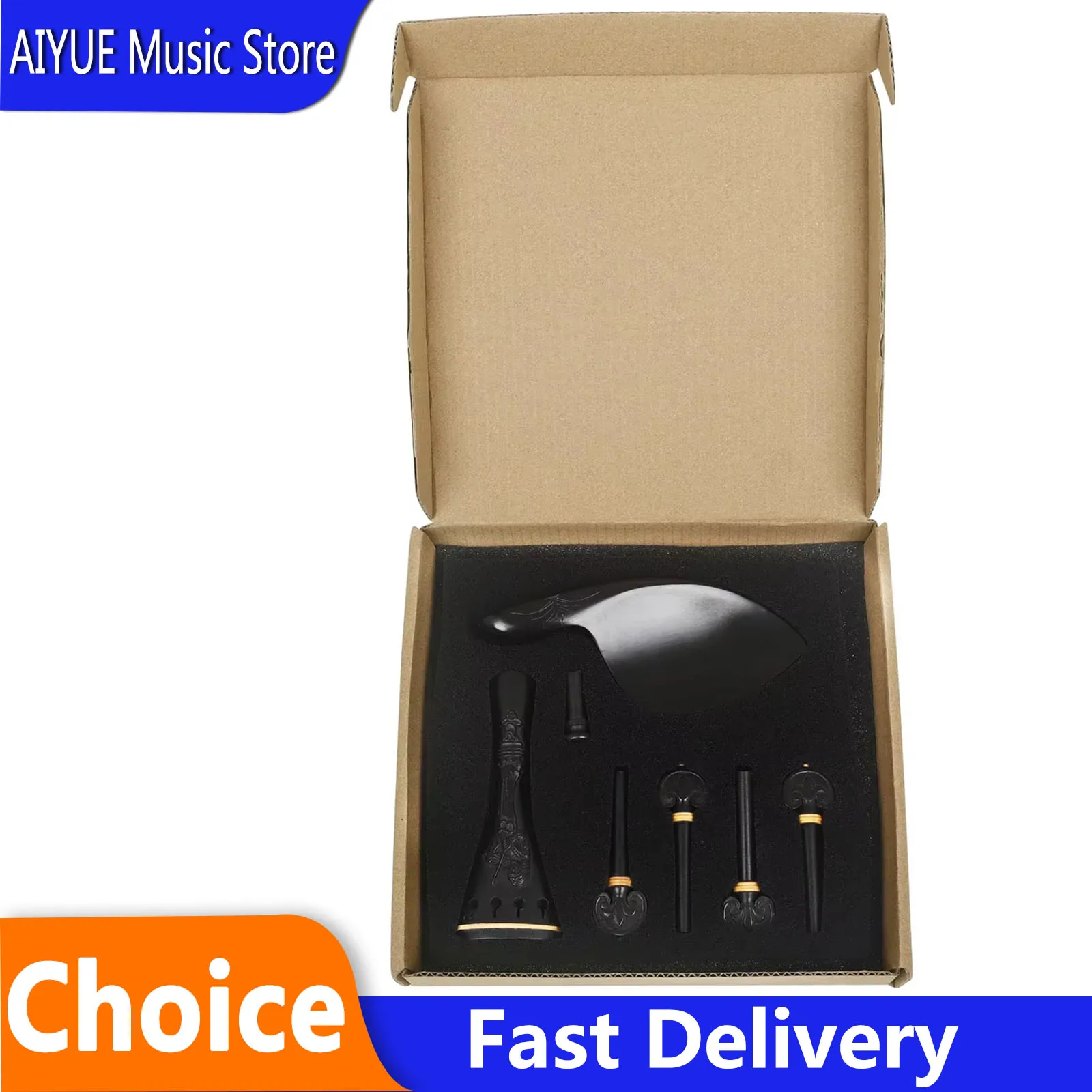 

4 Pcs/Set 4/4 Violin Ebony Accessories Tailpiece+Tuning pegs+Endpins+Chin Rest High Quality Stringed Instrument Accessory Parts