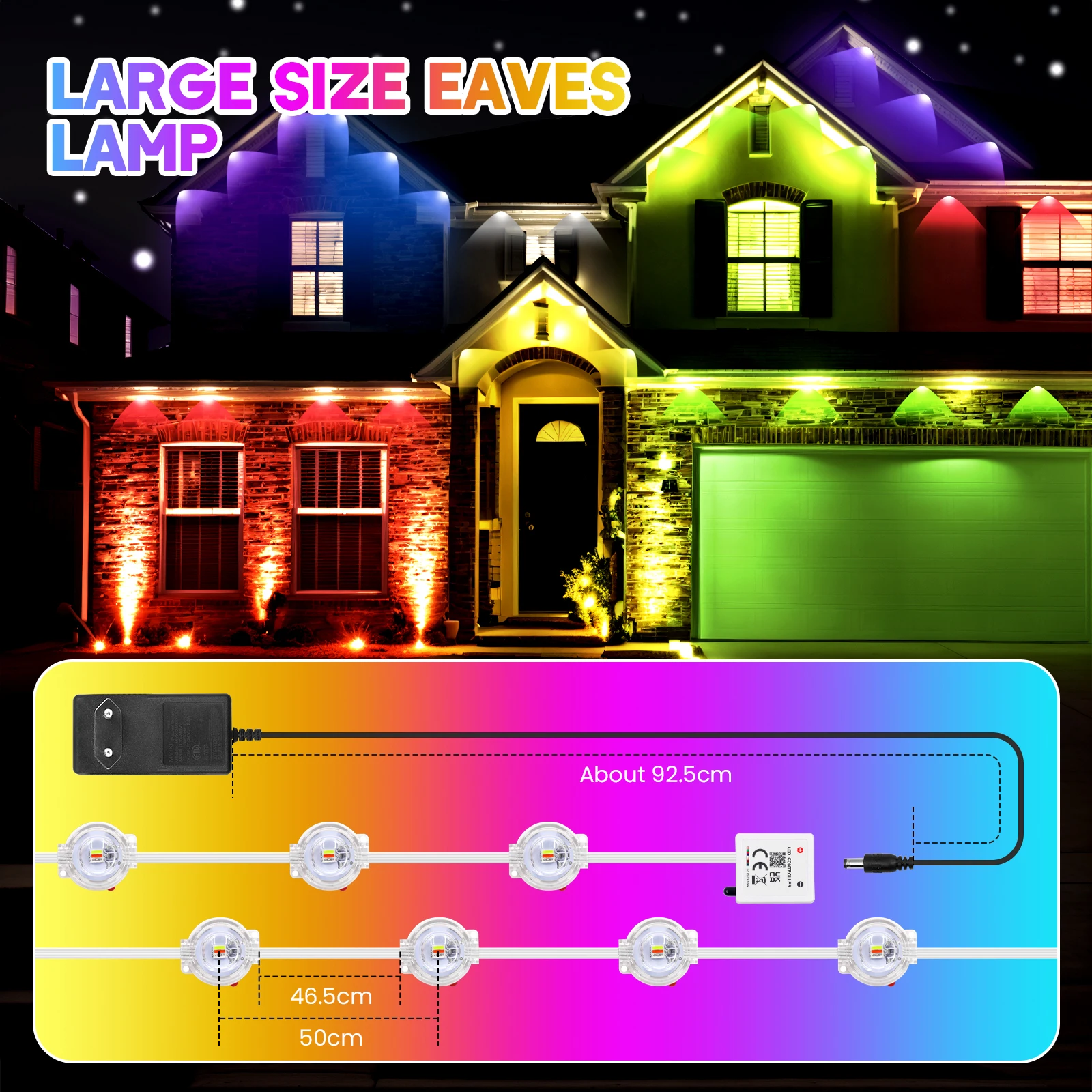 Умные RGB CCT Eave Lights, постоянные уличные IP67, приложение и дистанционное управление, светодиодные гирлянды, домашний рождественский праздничный декор 30/60/90/150 м