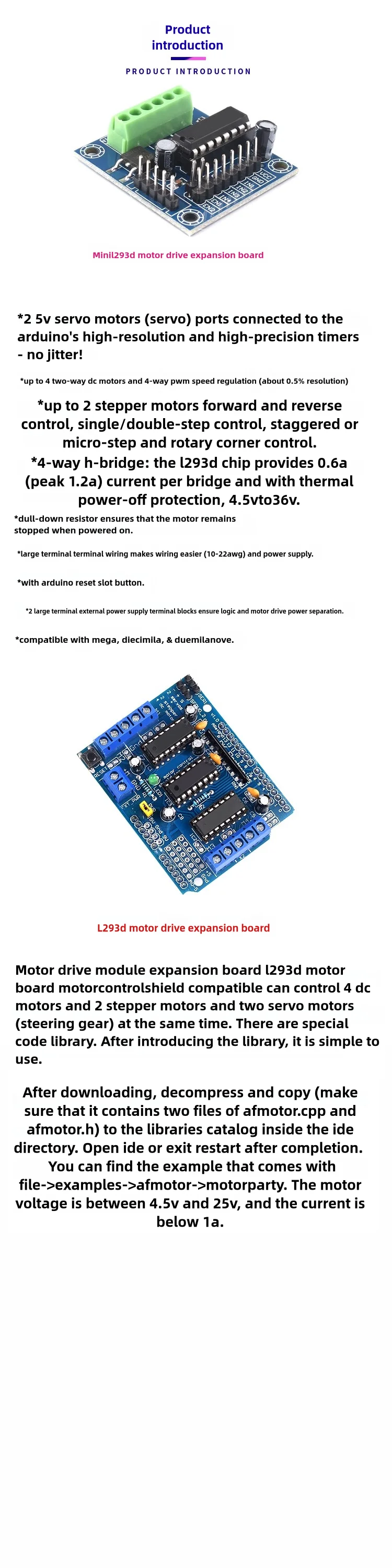 L293D Motor-Treiber-Shield-Modul 4-Kanal Schrittmotor-DC-Motor-Treiber-Erweiterungsplatine für Arduino UNO R3 Mega2560 Robotik-Steuerung – Detail 3