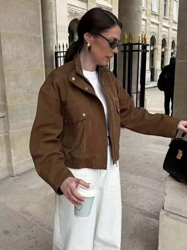 European and American Style Spring Autumn Winter Popular Cool Suede Long Sleeved Jacket for Women's Clothing