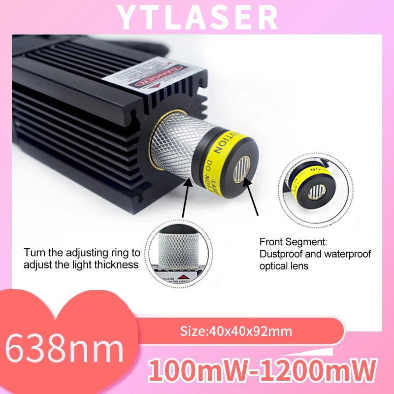 Focusable 638nm Red Dot/Line/Coss Glass Laser Module 100mW 300mW 500mW with Cooling Fan (Free with Standard Bracket and Adapter)