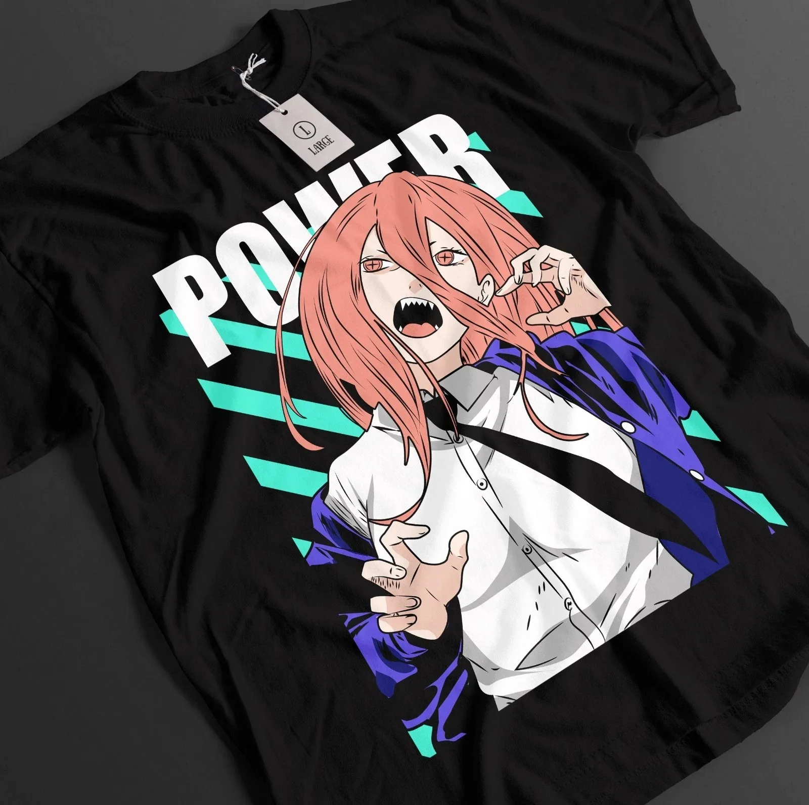 Power  Chainsaw Man Anime Vampire Fangs Face Close Up Graphic T-Shirt Cotton Men Women Streetwear Tee