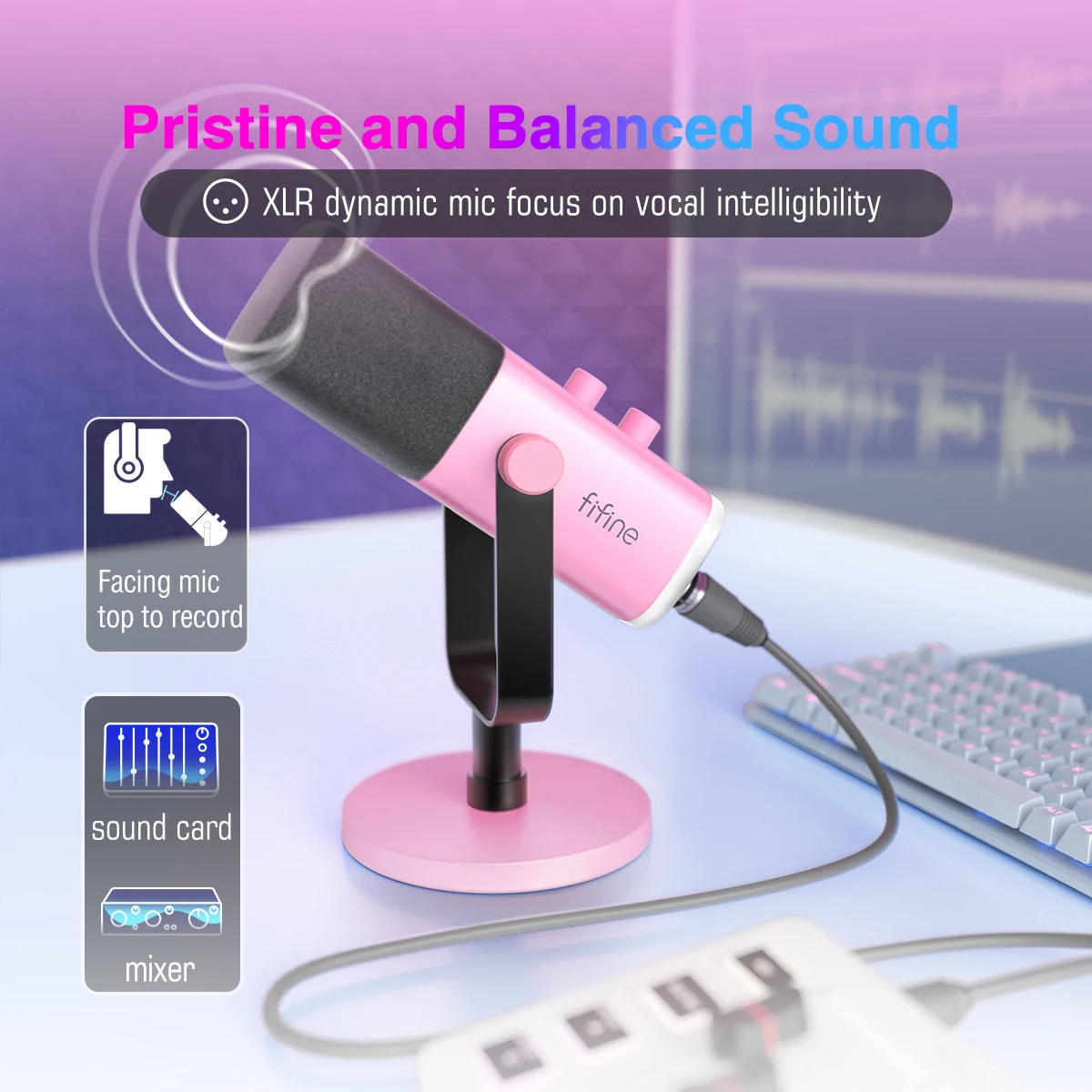 FIFINE USB/XLR Dynamic Microphone with RGB Control/Headphone Jack/Mute,MIC for PC Gaming YouTube Live-Streaming AmpliGame-AM8P