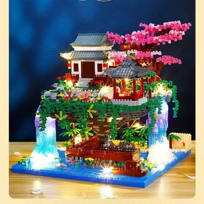 Taohuatan Cherry Blossom Tree House DIY Building Block Chinese Ancient-Style Architectural  Office Home Decor Brick Kids Toys
